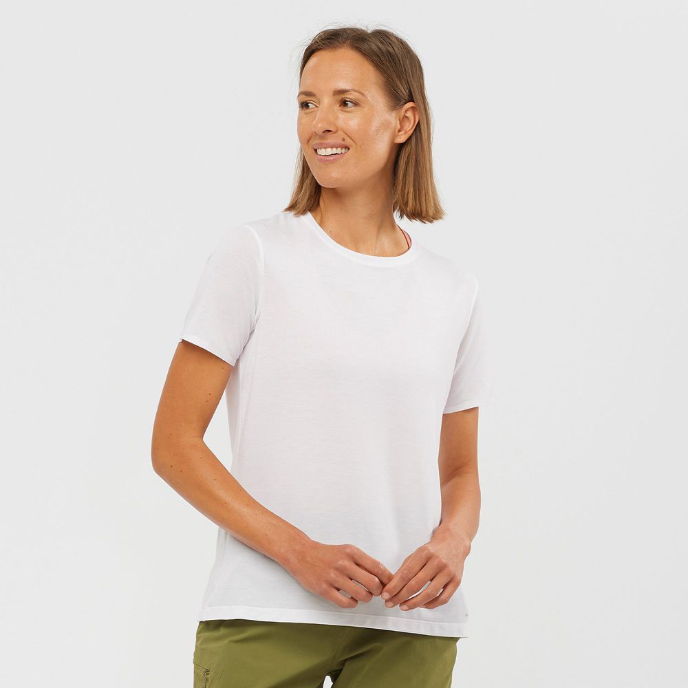 Salomon Singapore Womens T-shirts - ESSENTIAL TENCEL White | 36472-HOQP